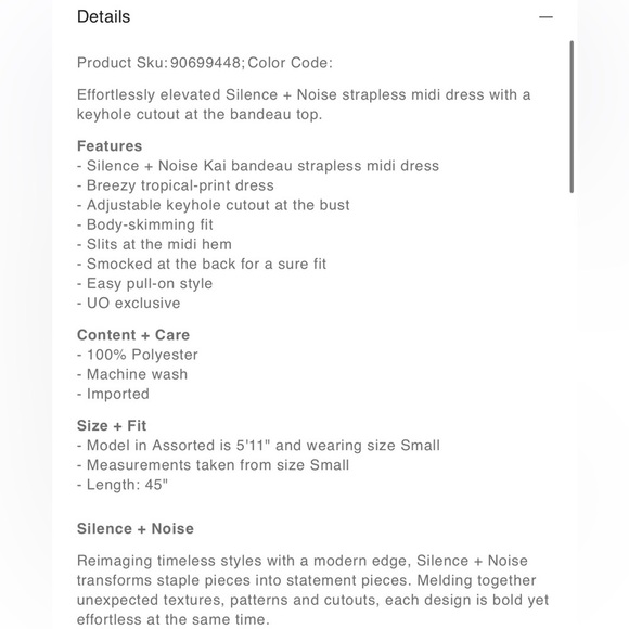 Urban Outfitters Silence+Noise Kai Bandeau Strapless Midi Dress Size Large New - Picture 5 of 6